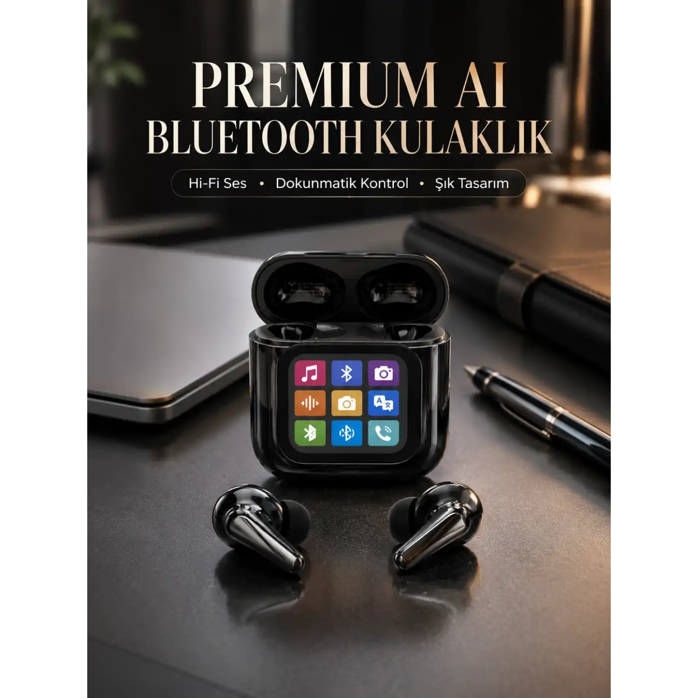 AI Destekli Dokunmatik Ekranlı Kablosuz Bluetooth Kulaklık