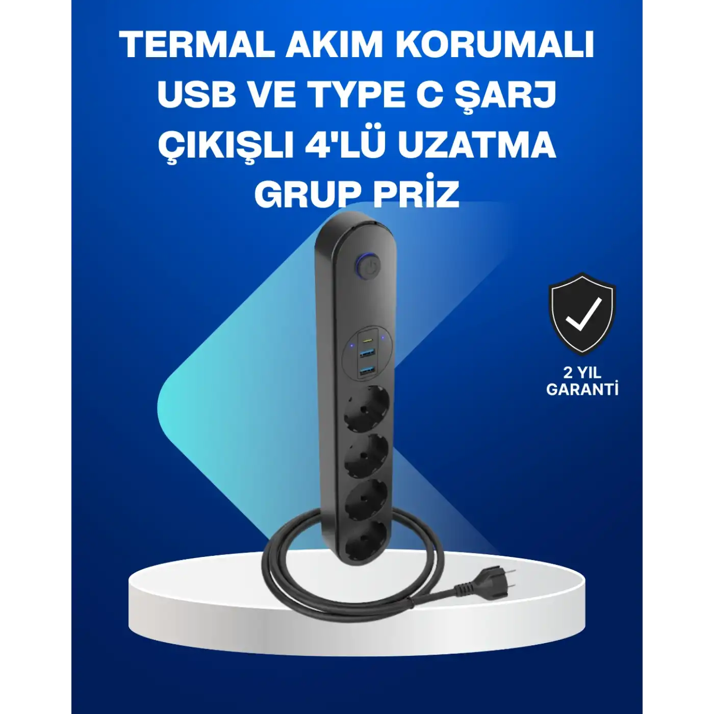 Akıllı Akım Dengelemeli 4’lü Çoklu Priz Type-C ve USB Çıkışlı