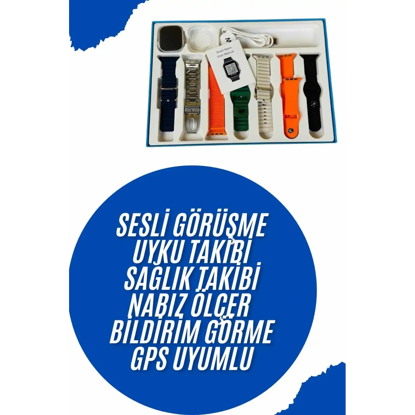 Akıllı Saat 7 Kordon Hediyeli Takvim Alarm Nabız Ölçer Bildirim Görme Sesli Görüşme