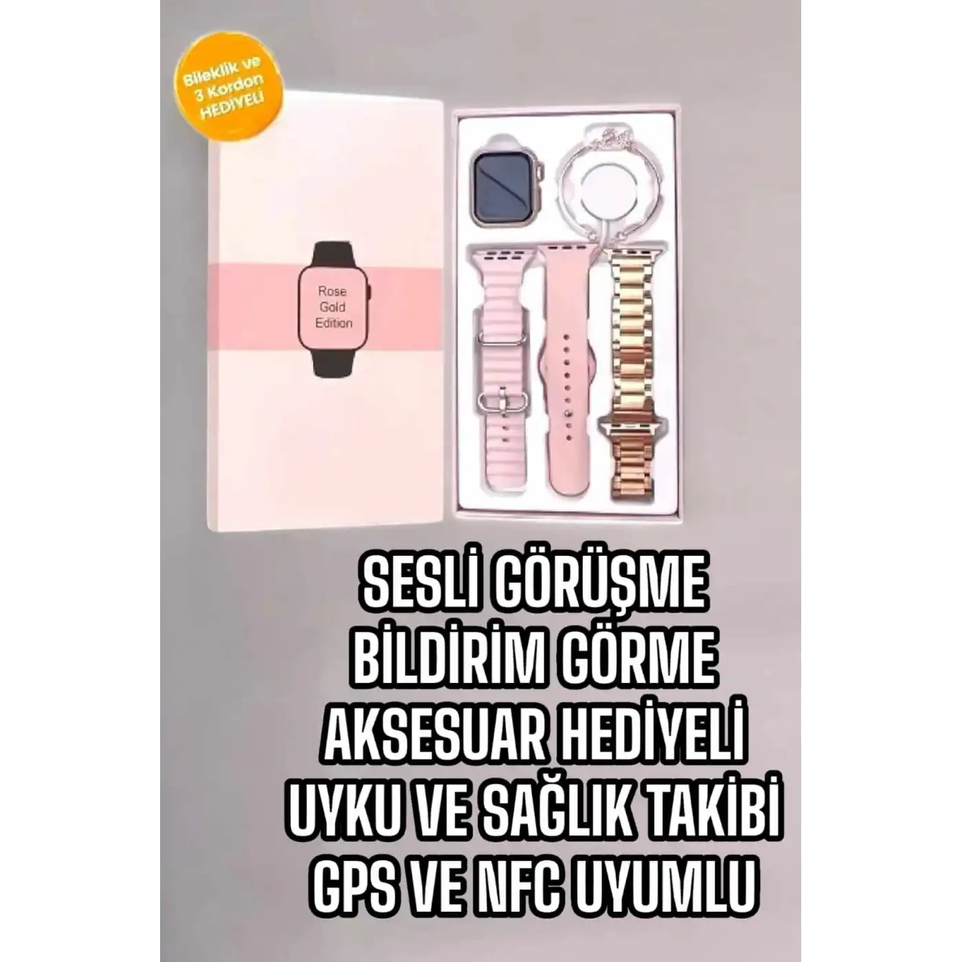 Akıllı Saat Amoled Ekran 3 Kordonlu Aksesuar Hediyeli Sesli Görüşme