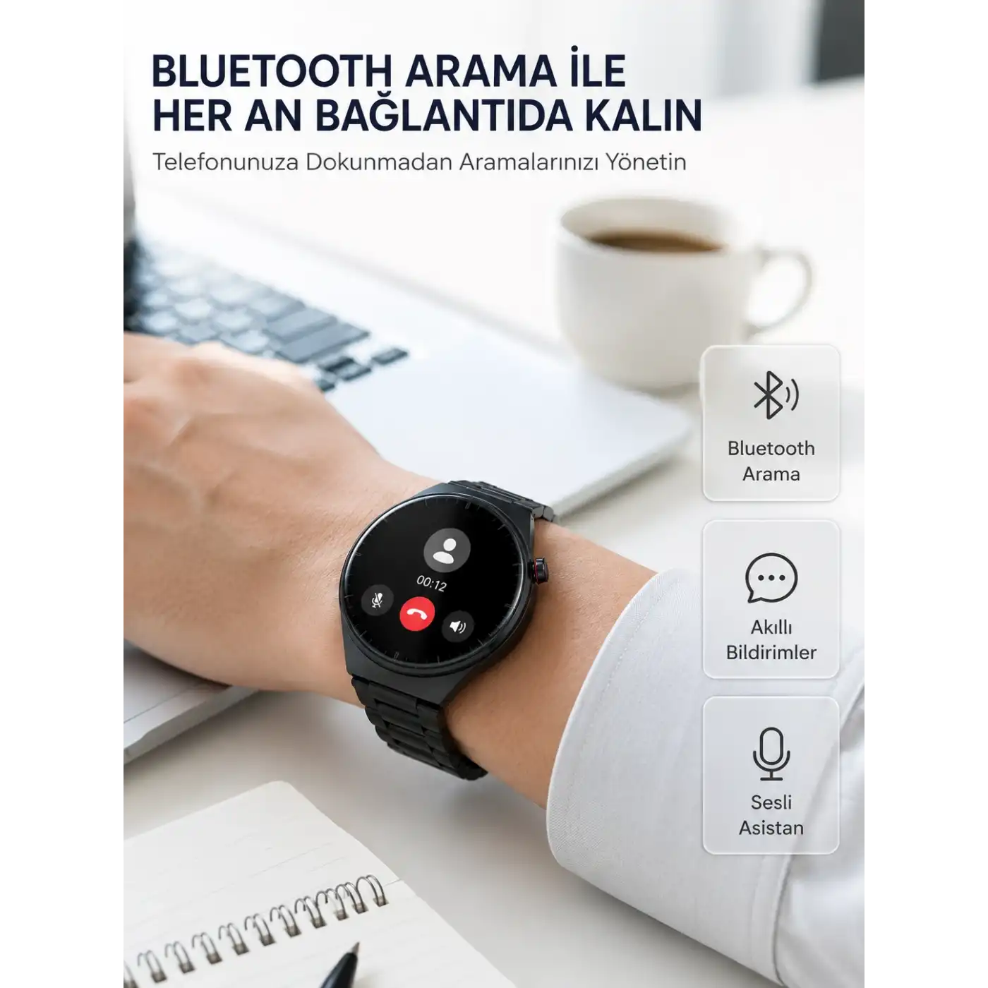 Akıllı Saat Android ve iOS Uyumlu Bluetooth Arama, AMOLED HD Ekran ve 3lü Kordon Seti
