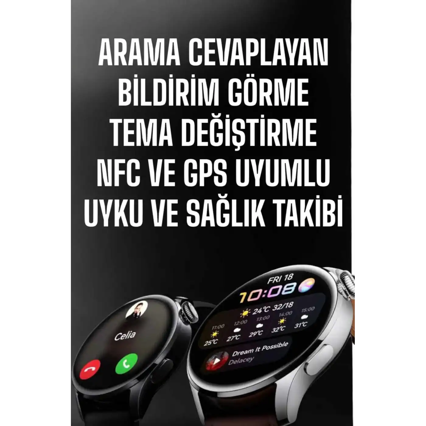 Akıllı Saat Bildirim Görme Amoled Ekran GPS Uyumlu Sesli Görüşme