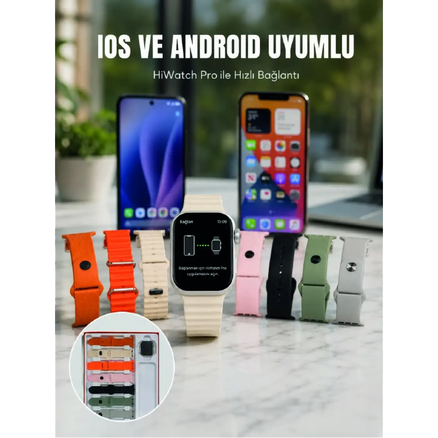 Akıllı Saat Bluetooth Arama Özellikli 7 Kordonlu Spor ve Günlük Kullanıma Uygun