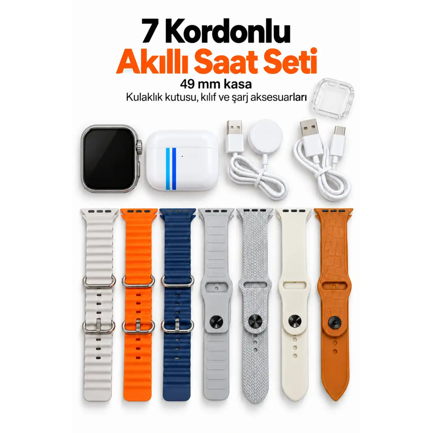 Akıllı Saat Bluetooth Aramalı ve 7 Kordonlu Set
