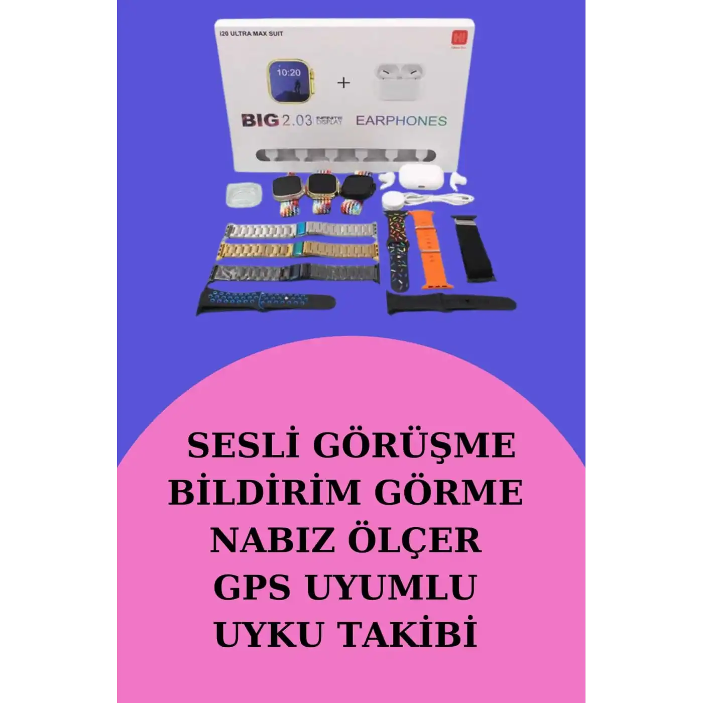 Akıllı Saat Bluetooth Kulaklık Hediyeli Bildirim Görme Sesli Görüşme Çoklu Kordon