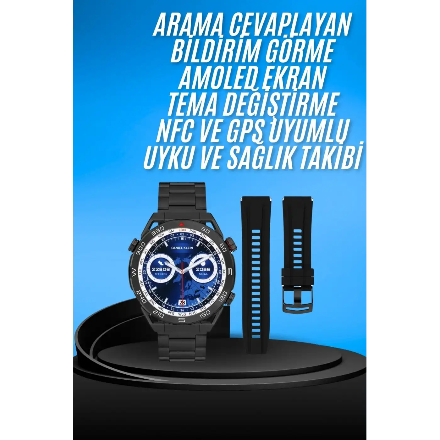 Akıllı Saat Çelik Kordonlu Amoled Ekran Android ve İOS Uyumlu Çağrı Cevaplayabilen Yeni Nesil