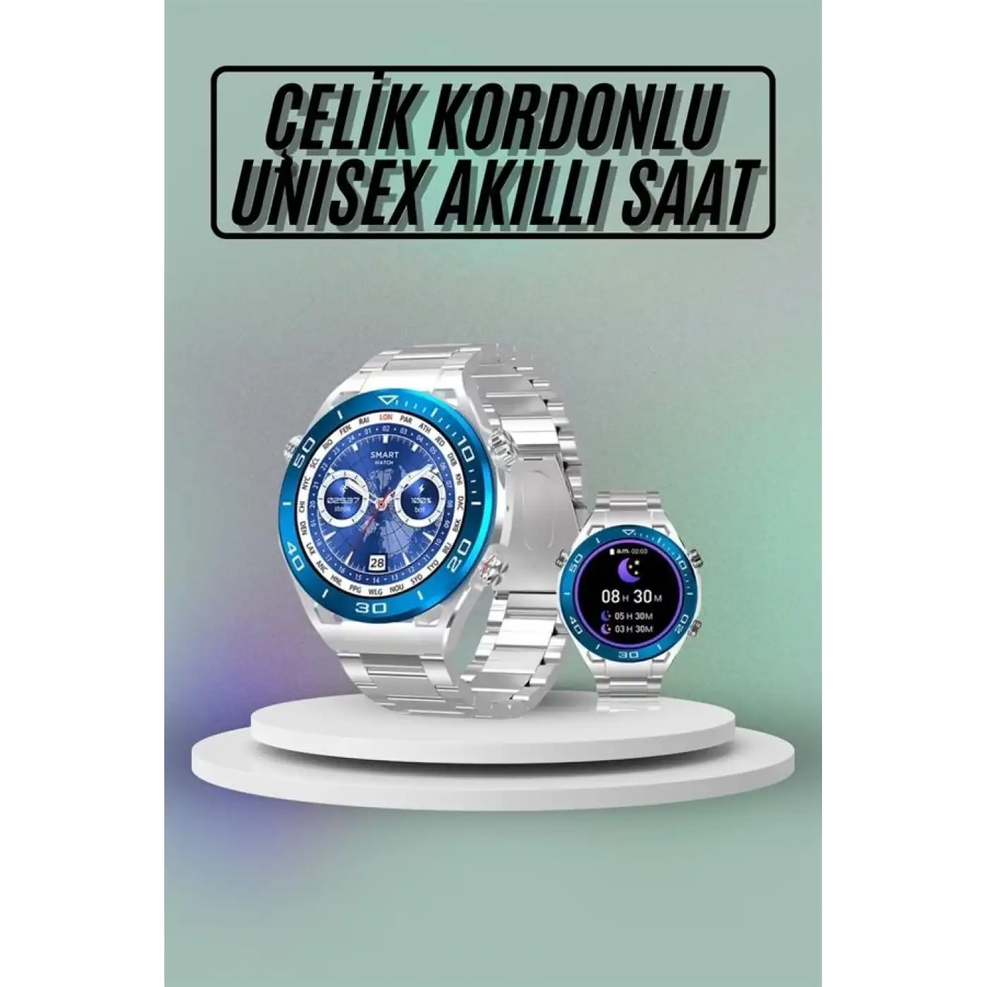 Akıllı Saat Çelik Kordonlu Amoled Ekran Android ve İOS Uyumlu Çağrı Cevaplayabilen Yeni Nesil