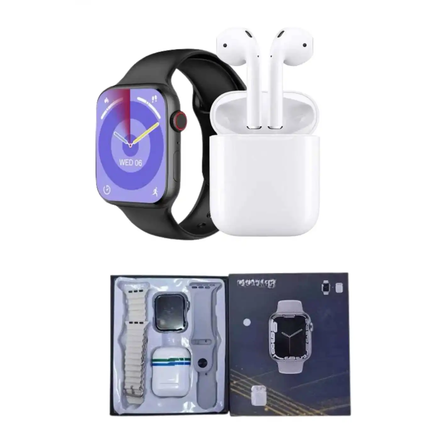 Akıllı Saat Gümüş Kasa Bluetooth Kulaklık Hediyeli Çok Fonksiyonlu İkili Set
