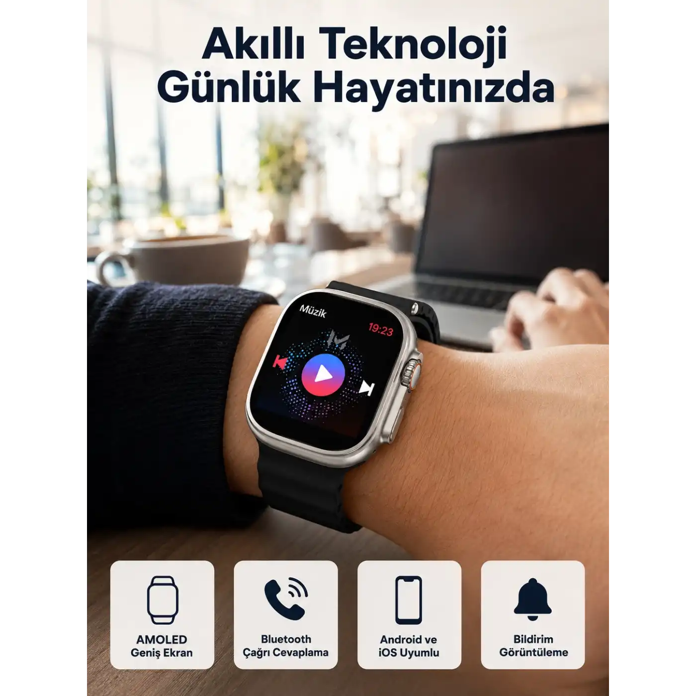 Akıllı Saat Kol Saati Android ve İOS Uyumlu Nabız Ölçer Sesli Asistan