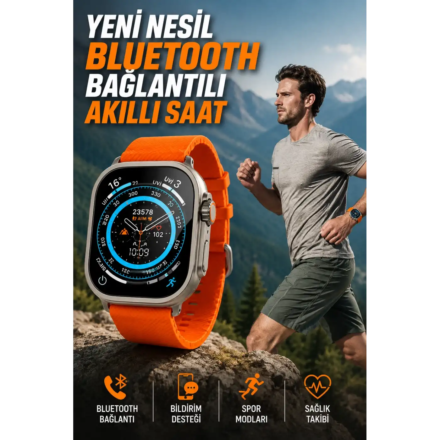 Akıllı Saat Uyku ve Spor Takibi Yeni Nesil Bluetooth Bağlantılı Amoled Ekran