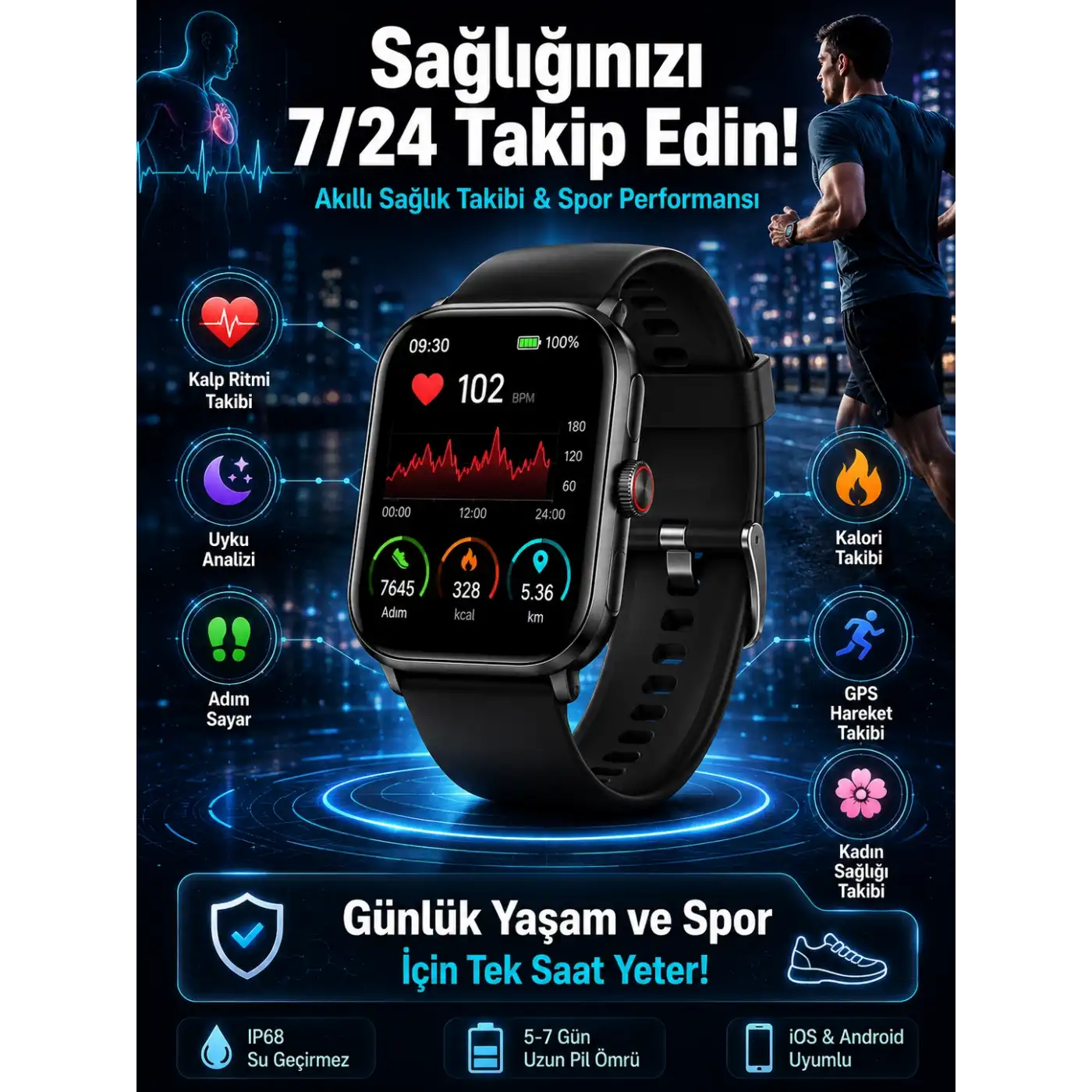 Akıllı Saat Wireless Şarj Yüksek Çözünürlüklü Müzik Dinleme Sesli Cevaplama Yeni Nesil