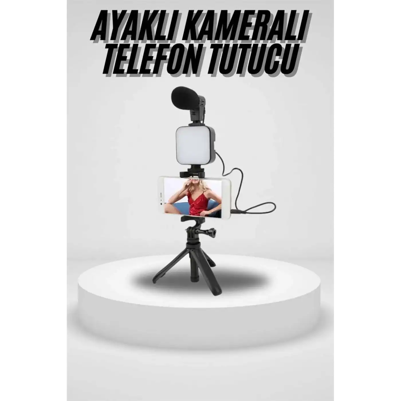 Akıllı Telefon Vlog Kiti Tripod Mini Mikrofonlu Telefon Tutucu