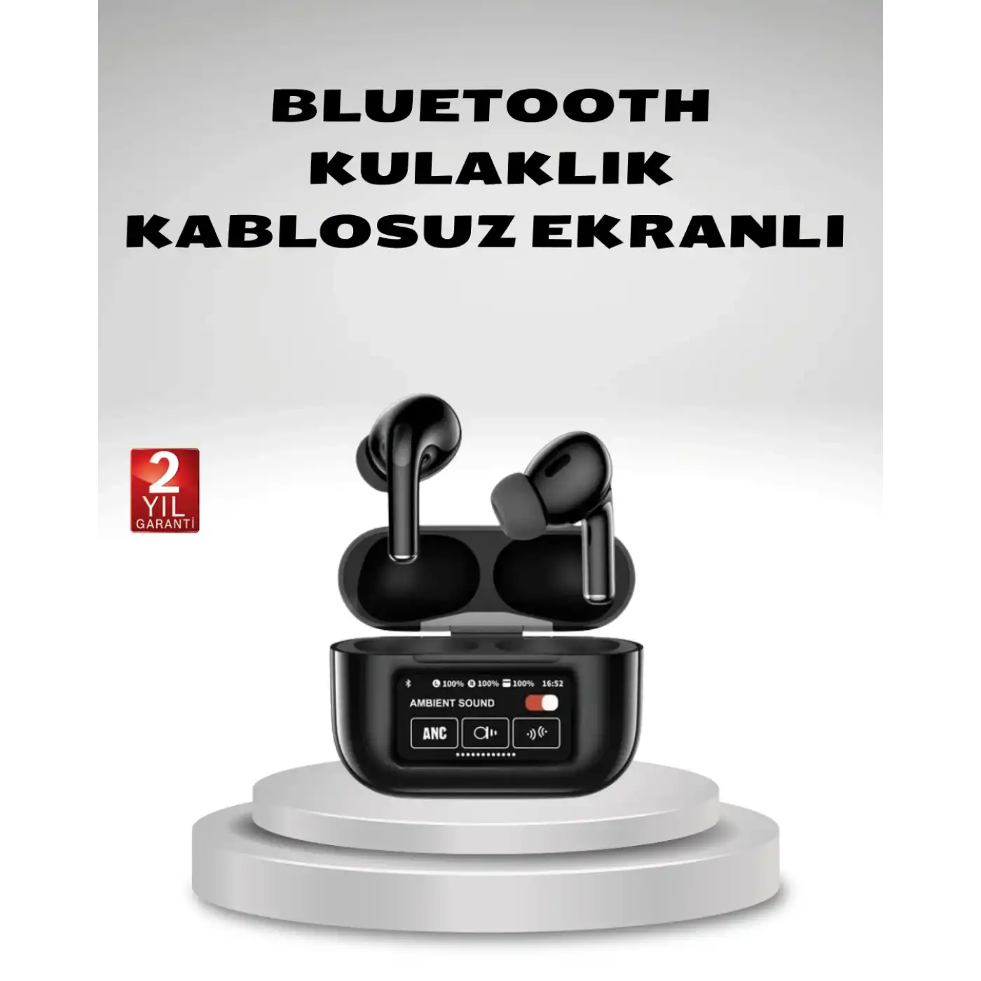 Aktif Gürültü Engelleme (ANC) Kablosuz Bluetooth Kulaklık – Dijital Ekranlı, Dokunmatik ve Uzun Pil Ömürlü