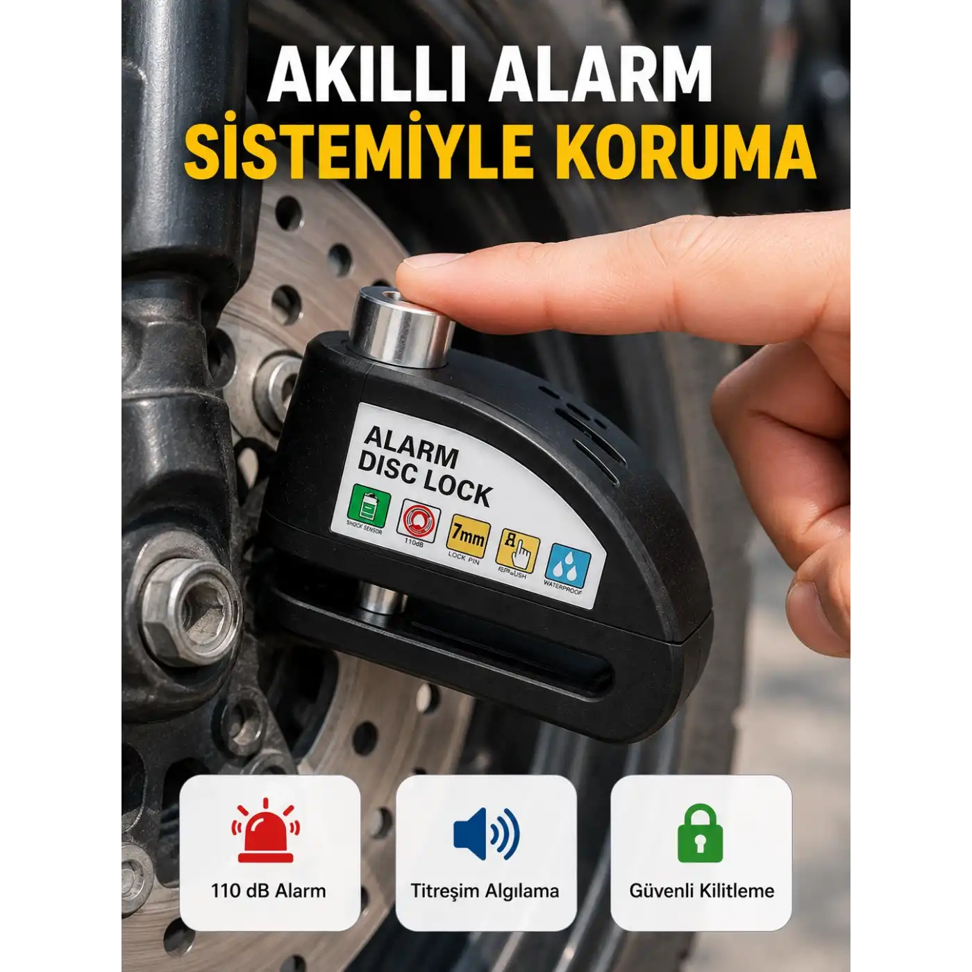 Alarm Sensörlü Disk Kilidi Motosiklet Scooter Bisiklet Güvenlik Yeni Nesil