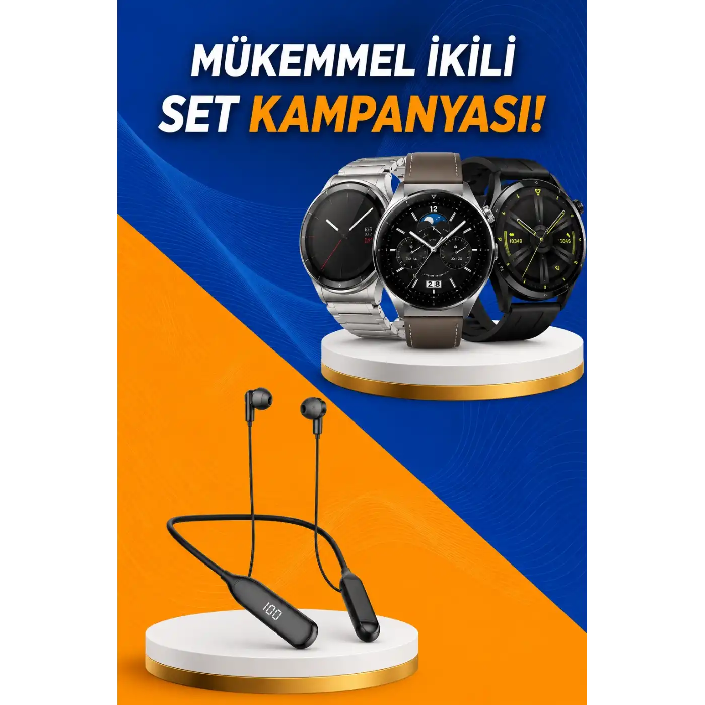 Alarm ve Titreşim Özellikli Akıllı Saat ve Mikrofonlu Kablolu Bluetooth Kulaklık 60 Saat