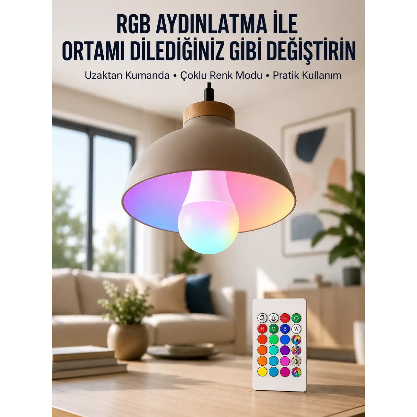 Ambiyans Aydınlatma RGB Led Lamba Kumandalı Renk Değiştirebilen