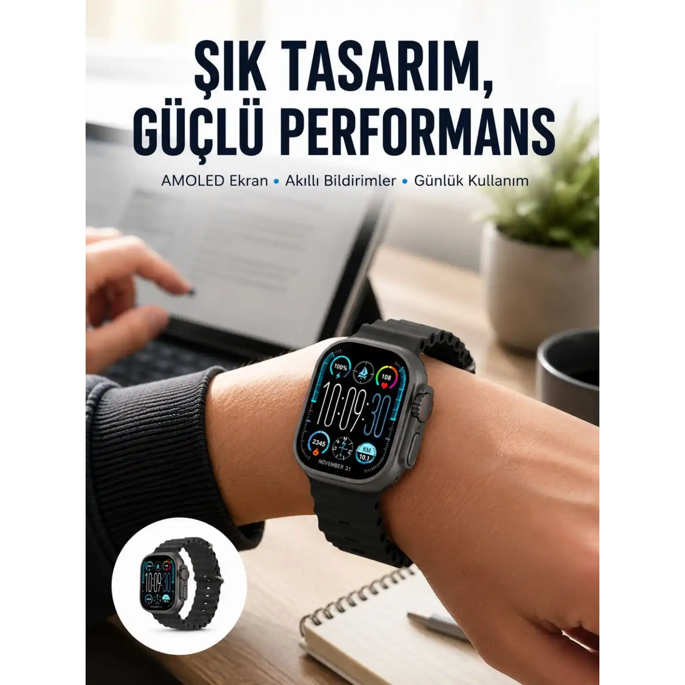 AMOLED Ekran 49mm Ultra Tasarım 3 Kordonlu Akıllı Saat Yeni Nesil
