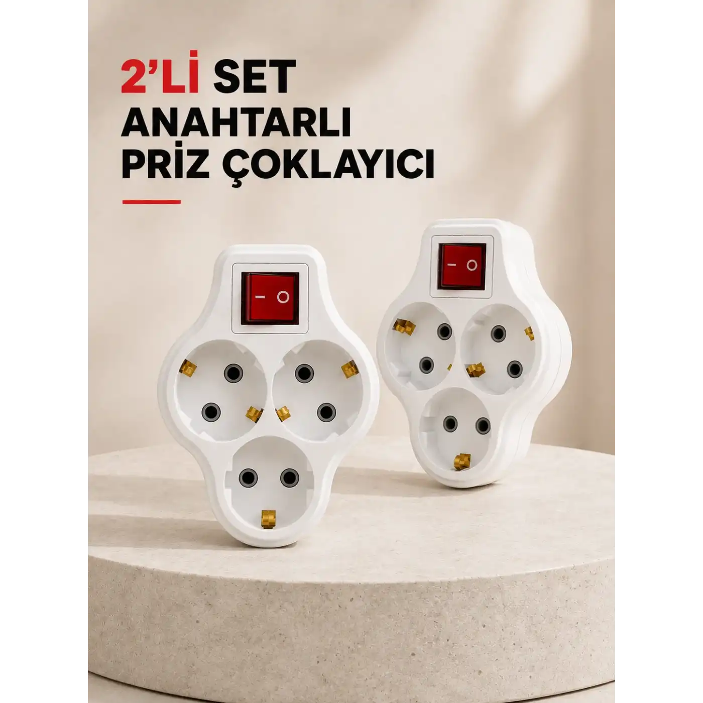 Anahtarlı 3 Çıkışlı Priz Çoğaltıcı Ev Ofis İçin Kablosuz 2’li Avantajlı Set