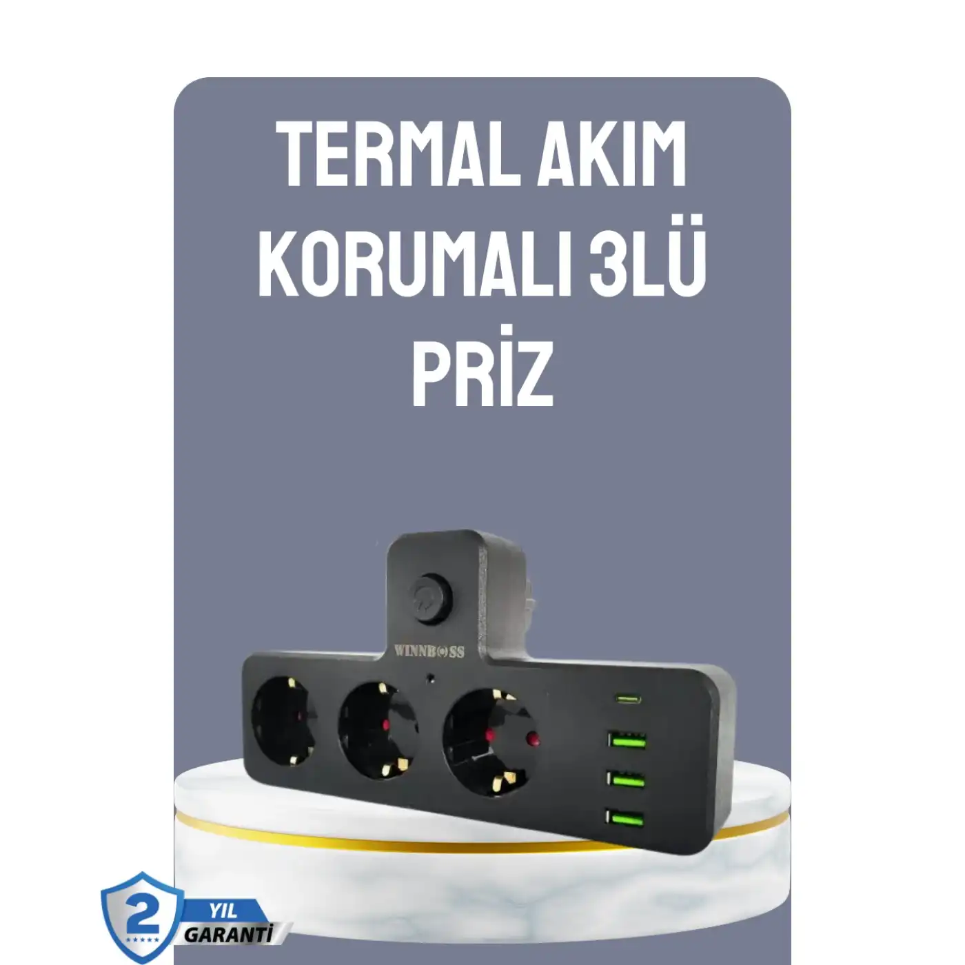 Anahtarlı Çoklu Priz 3 USB 1 Type-C Hızlı Şarj Destekli