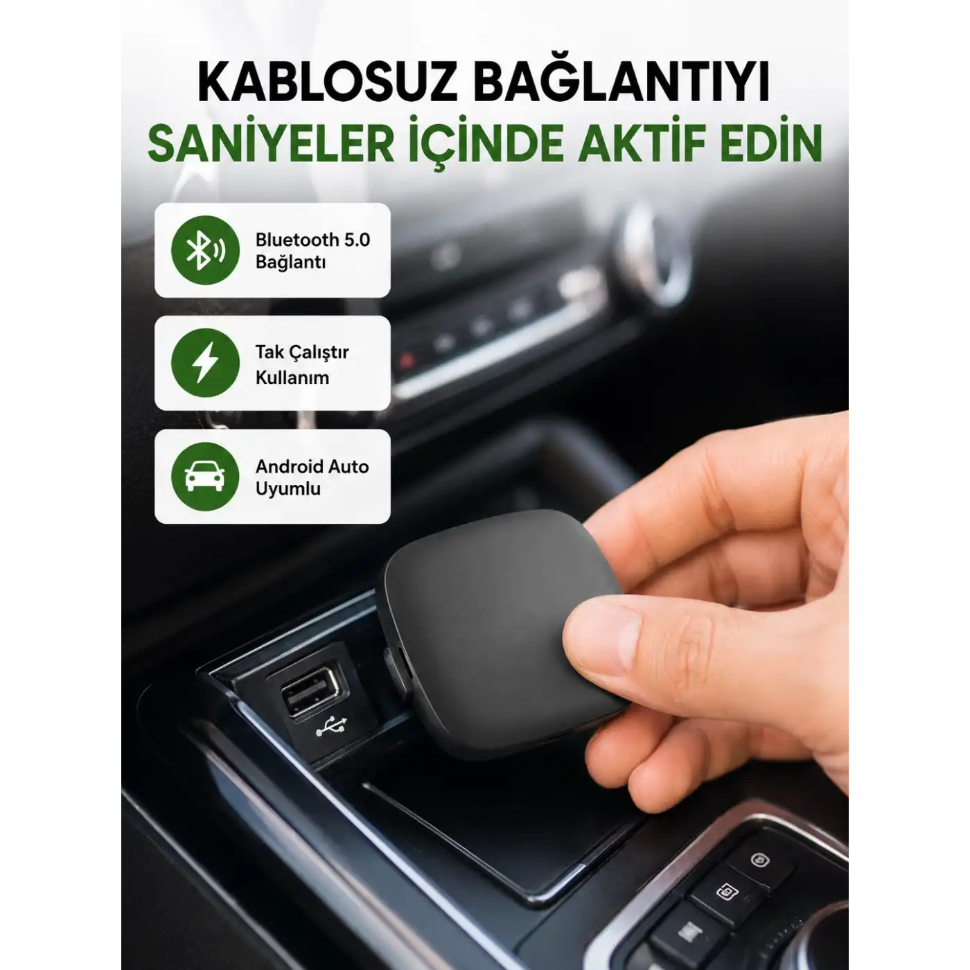 Android Auto Kablosuz Adaptör Bluetooth 5.0 ve 5.8GHz WiFi Destekli Yeni Nesil