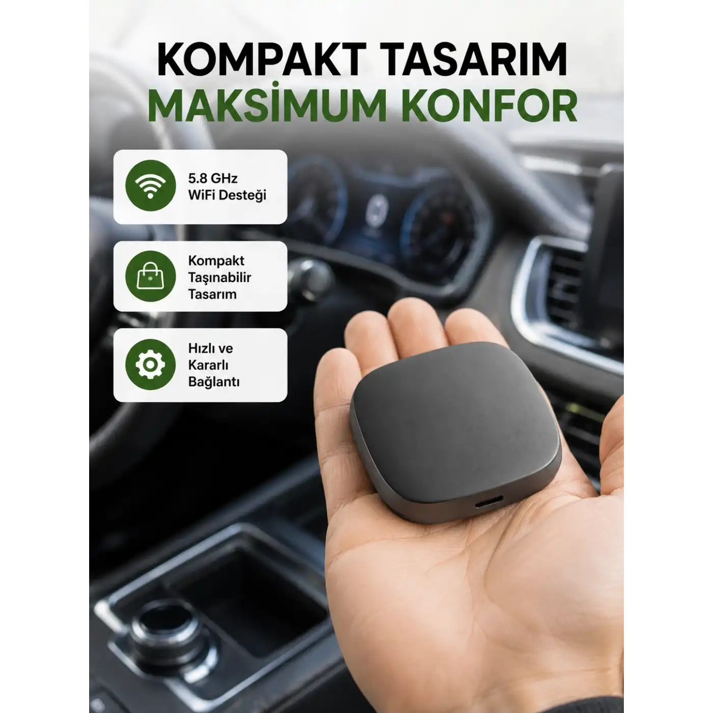 Android Auto Kablosuz Dönüştürücü Hızlı Eşleşme ve Sesli Asistan Destekli Yeni Nesil