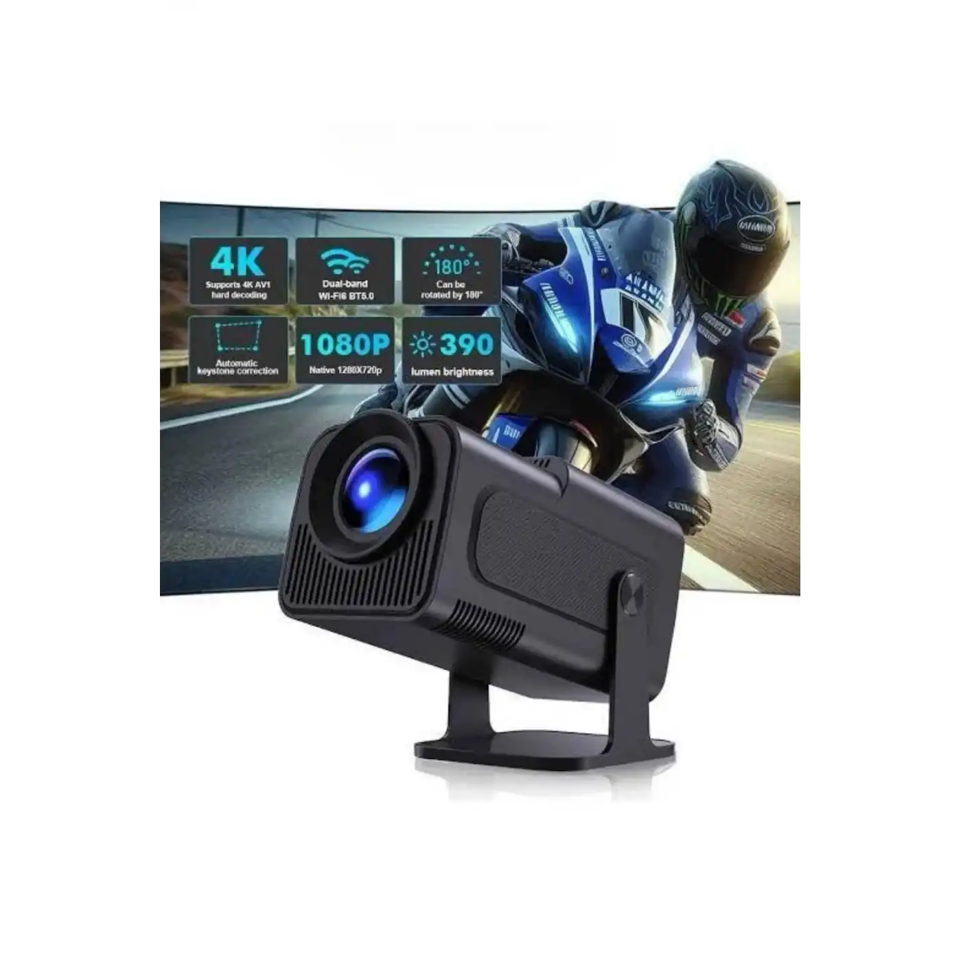 Android Projeksiyon Siyah Taşınabilir Sinema Projektörü 4k 1080p Ev Sineması Bluetooth