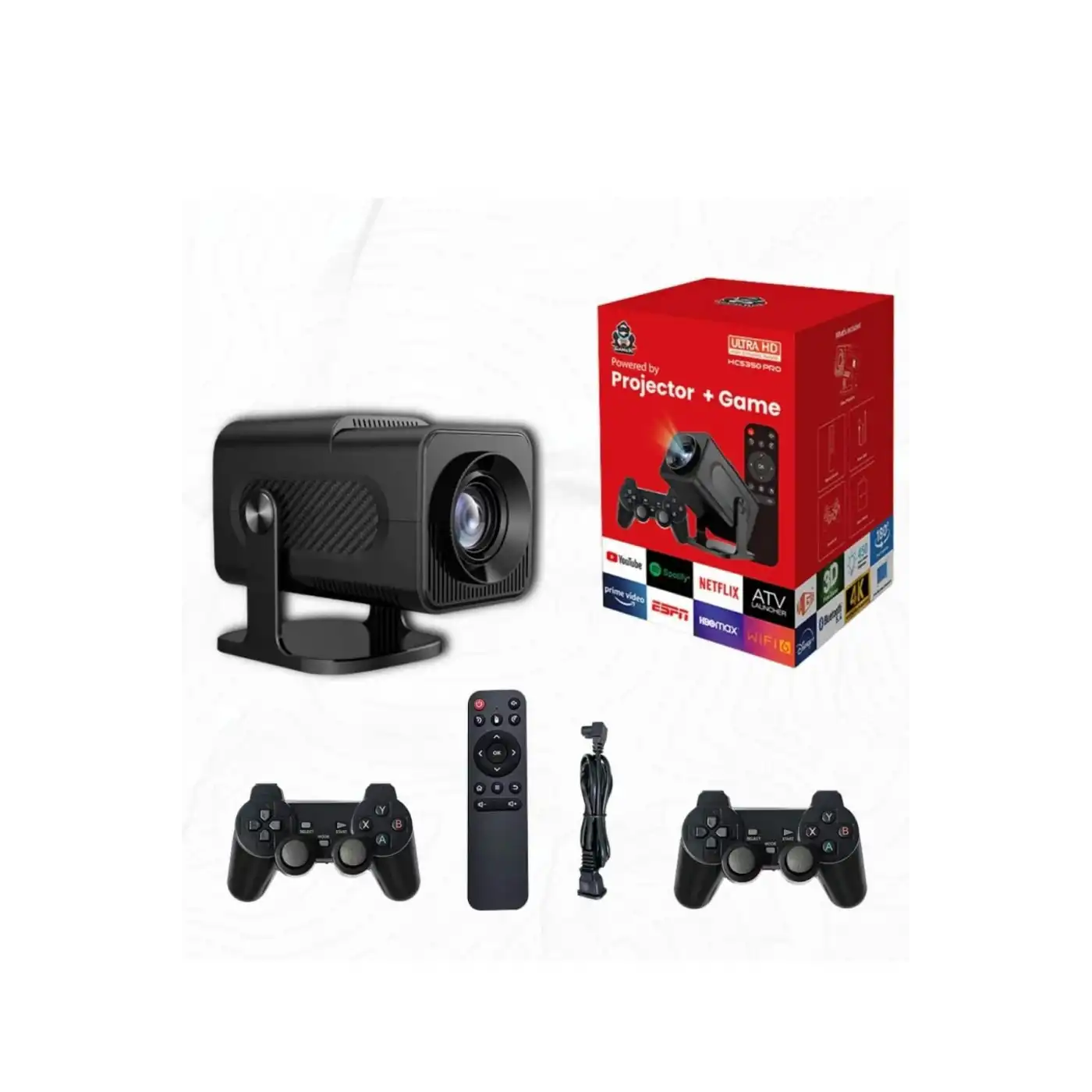 Android Projeksiyon Siyah Taşınabilir Sinema Projektörü 4k 1080p Ev Sineması Bluetooth