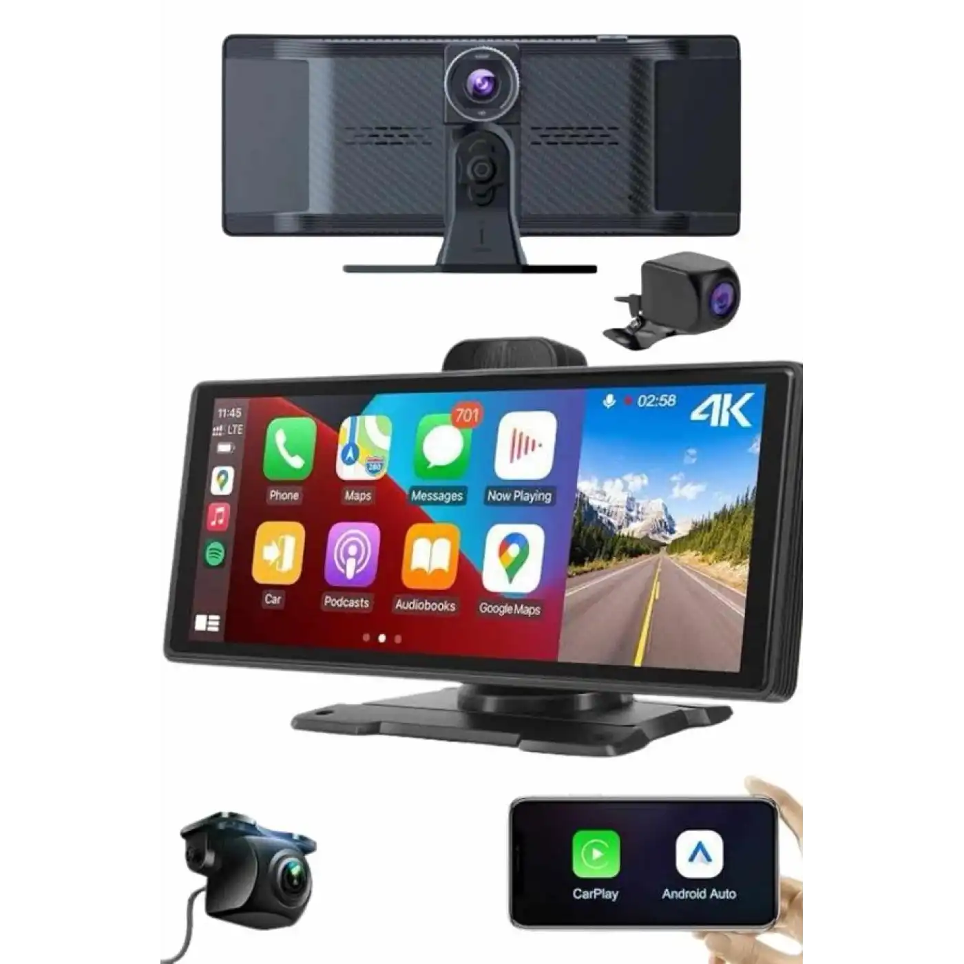 Android ve İOS Uyumlu Ön Arka Çift Kameralı Araç Ekranı Dokunmatik CarPlay