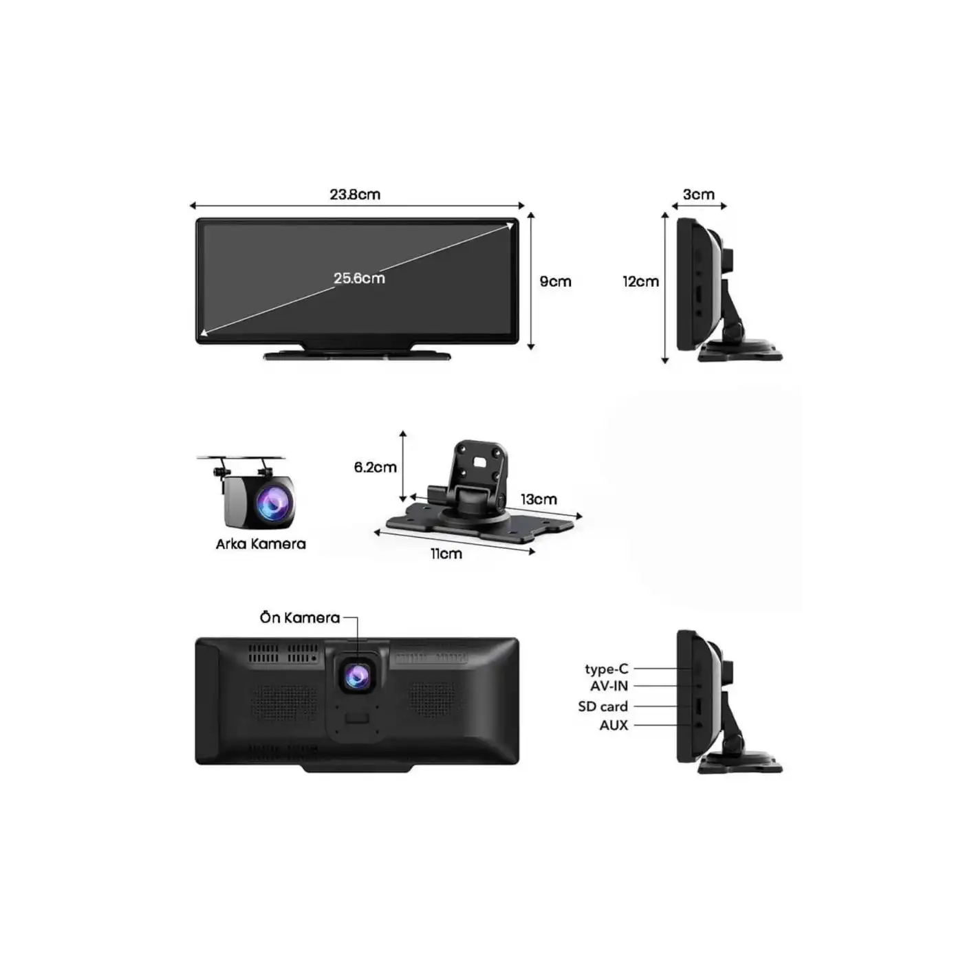 Android ve İOS Uyumlu Ön Arka Çift Kameralı Araç Ekranı Dokunmatik CarPlay