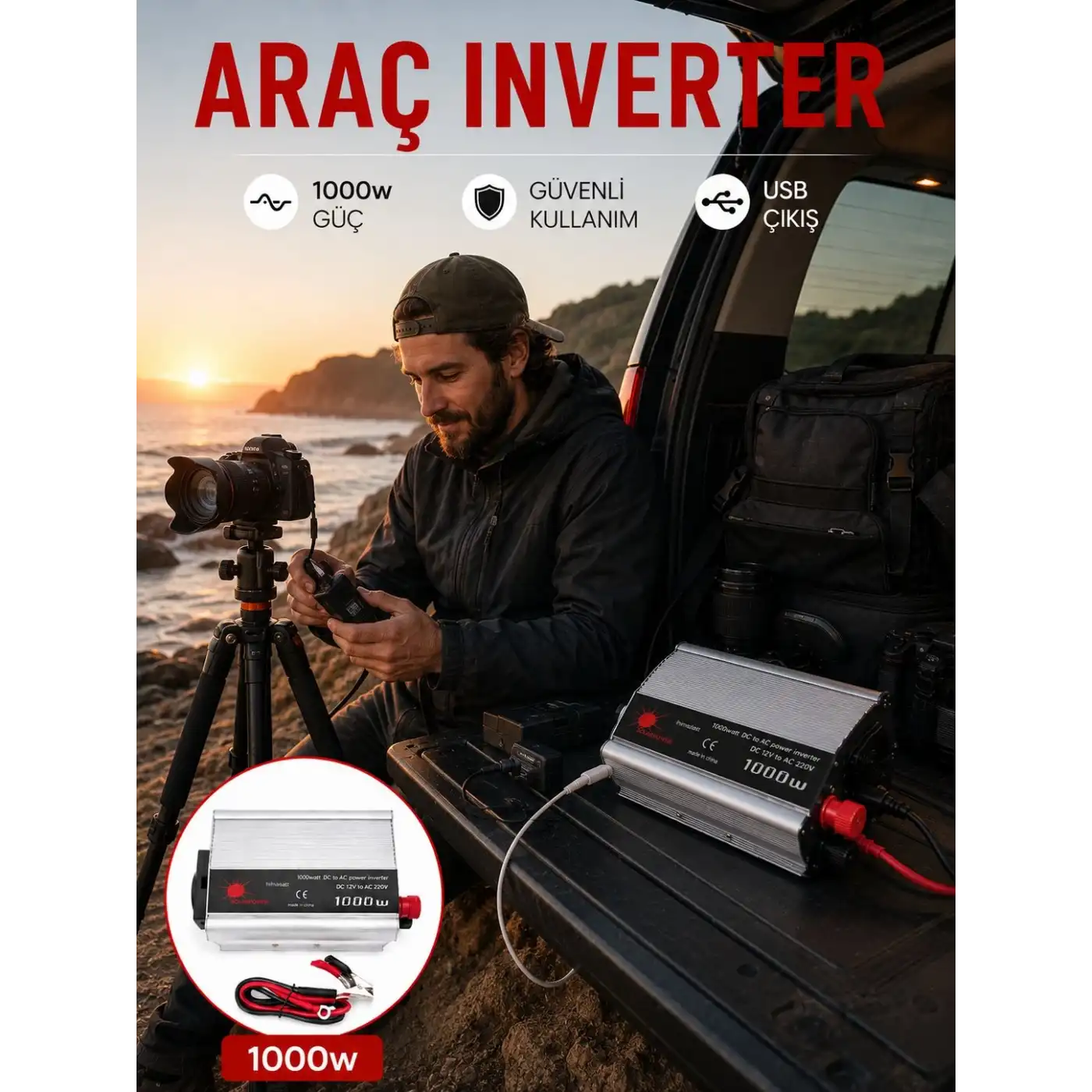 Araçtan Elektrik Kullanımı Sağlayan 1000W Akü İnvertör
