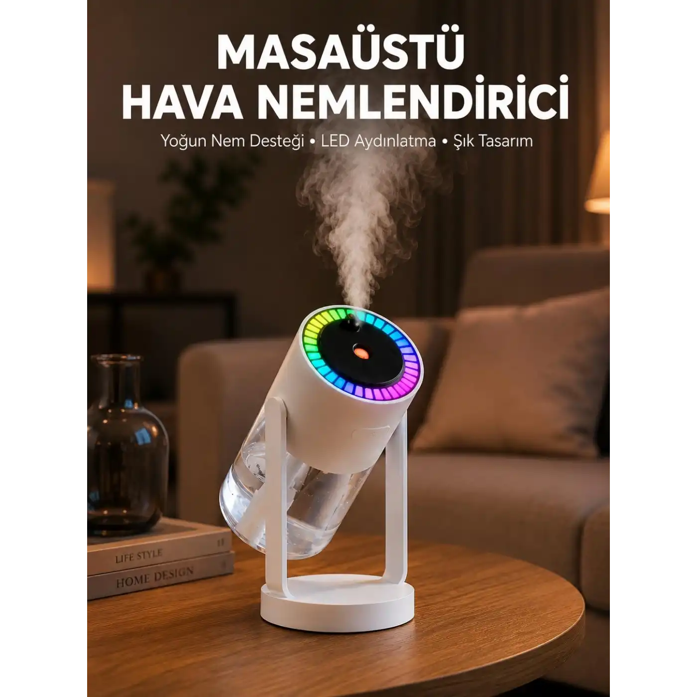 Araç ve Ev İçin Hava Nemlendirici Projektörlü Sessiz Buhar Yeni Nesil