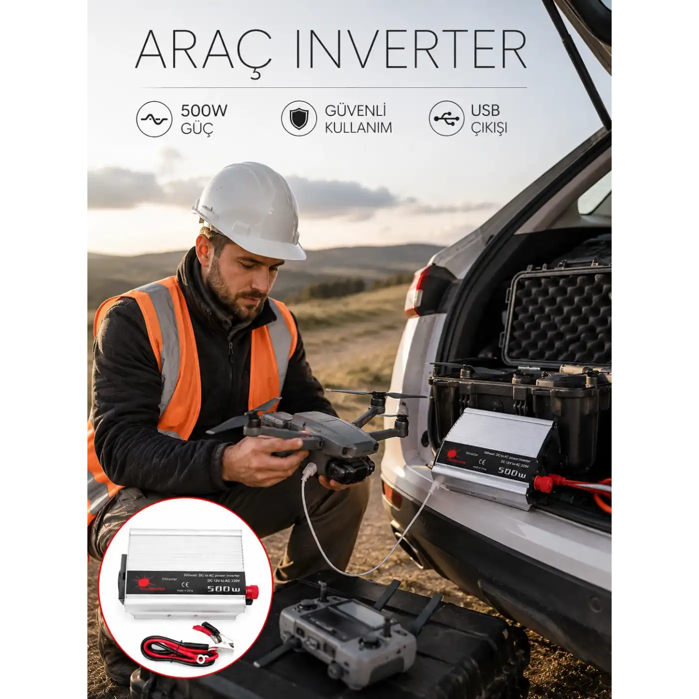 Araçtan Ev Tipi Priz 500W Kullanımı İnvertör