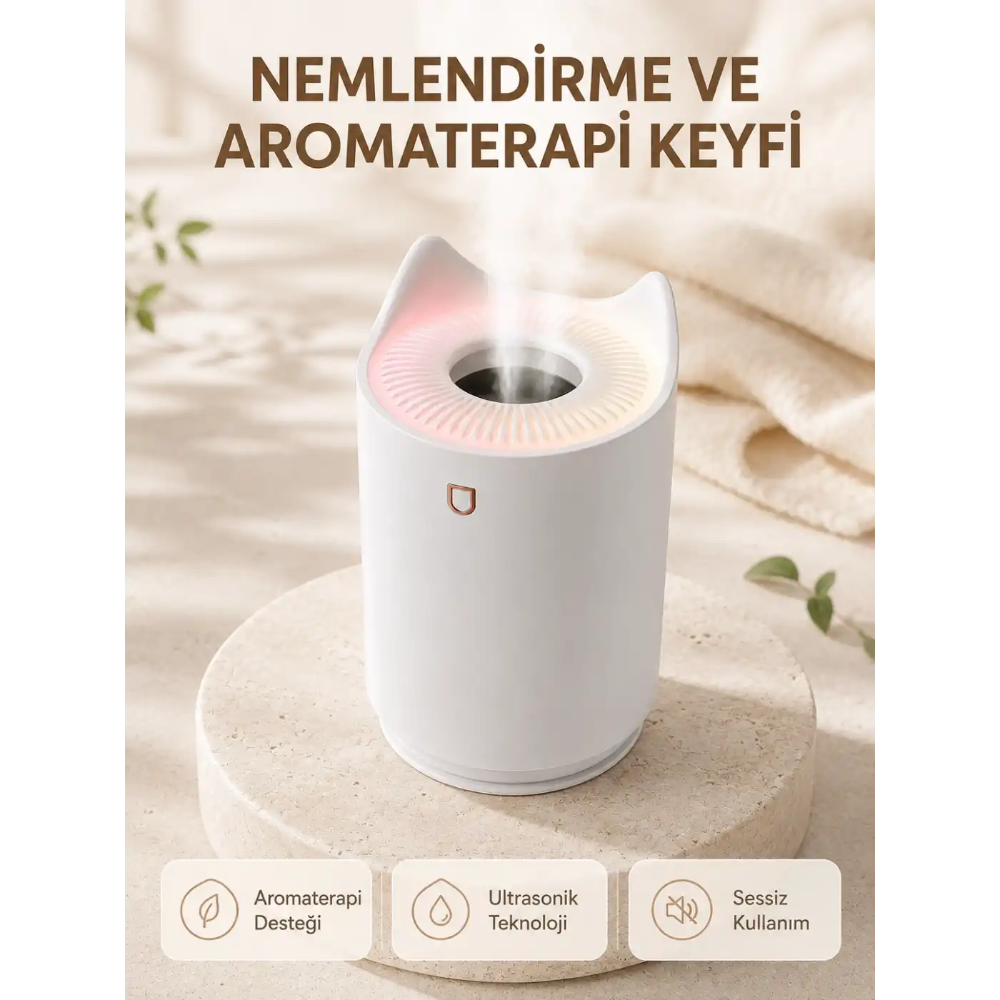 Aroma Difüzör Hava Nemlendirici Sessiz Çalışma LED Gece Lambası