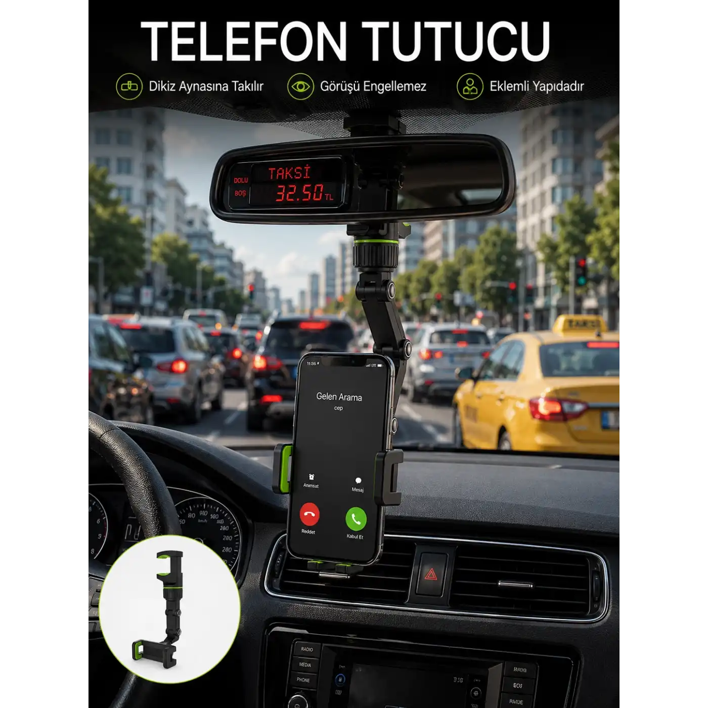 Ayarlanabilir Dikiz Aynası Telefon Tutucu Görüş Açısını Engellemeyen Araç Aparatı