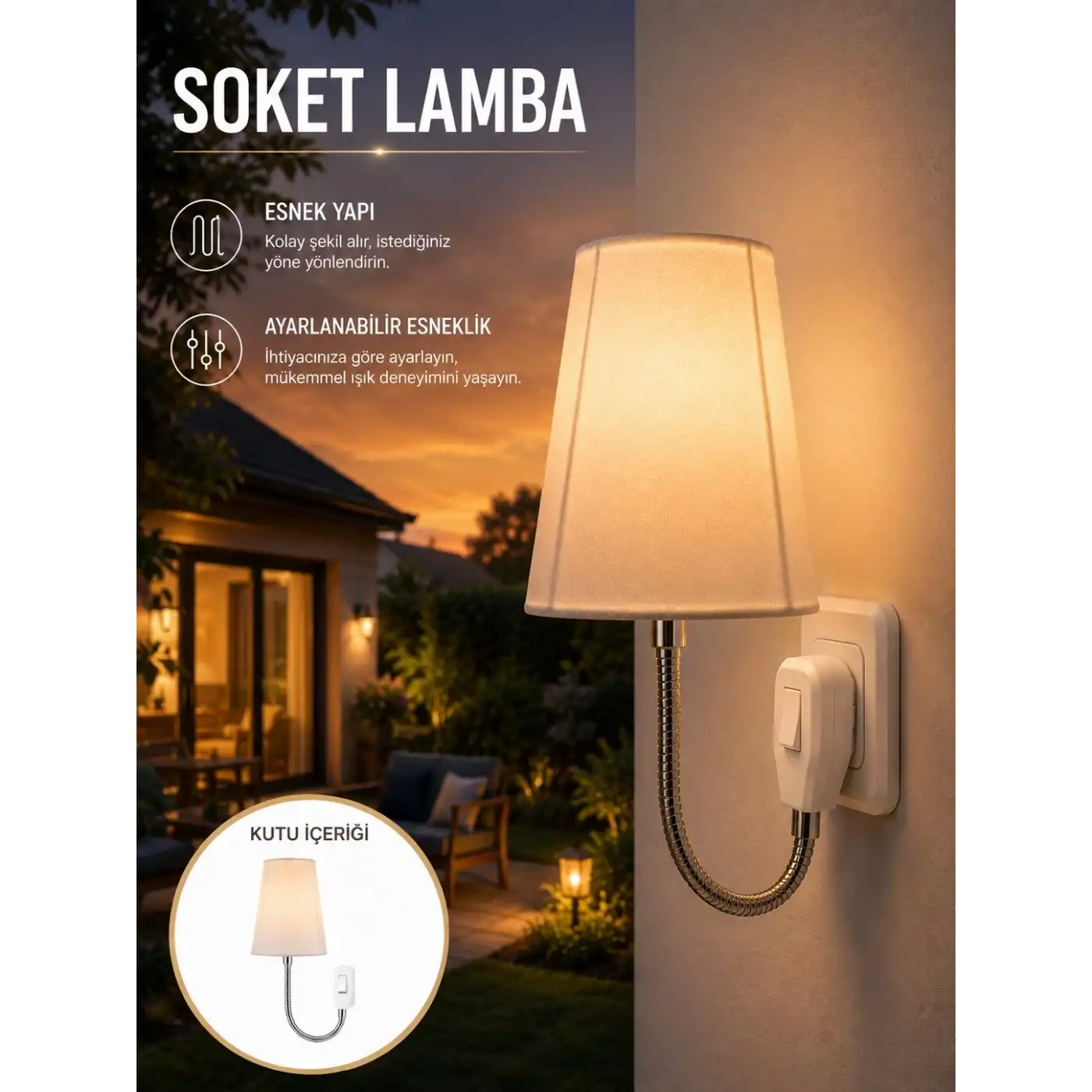 Ayarlanabilir Soket Lamba Gece Okuma Işığı