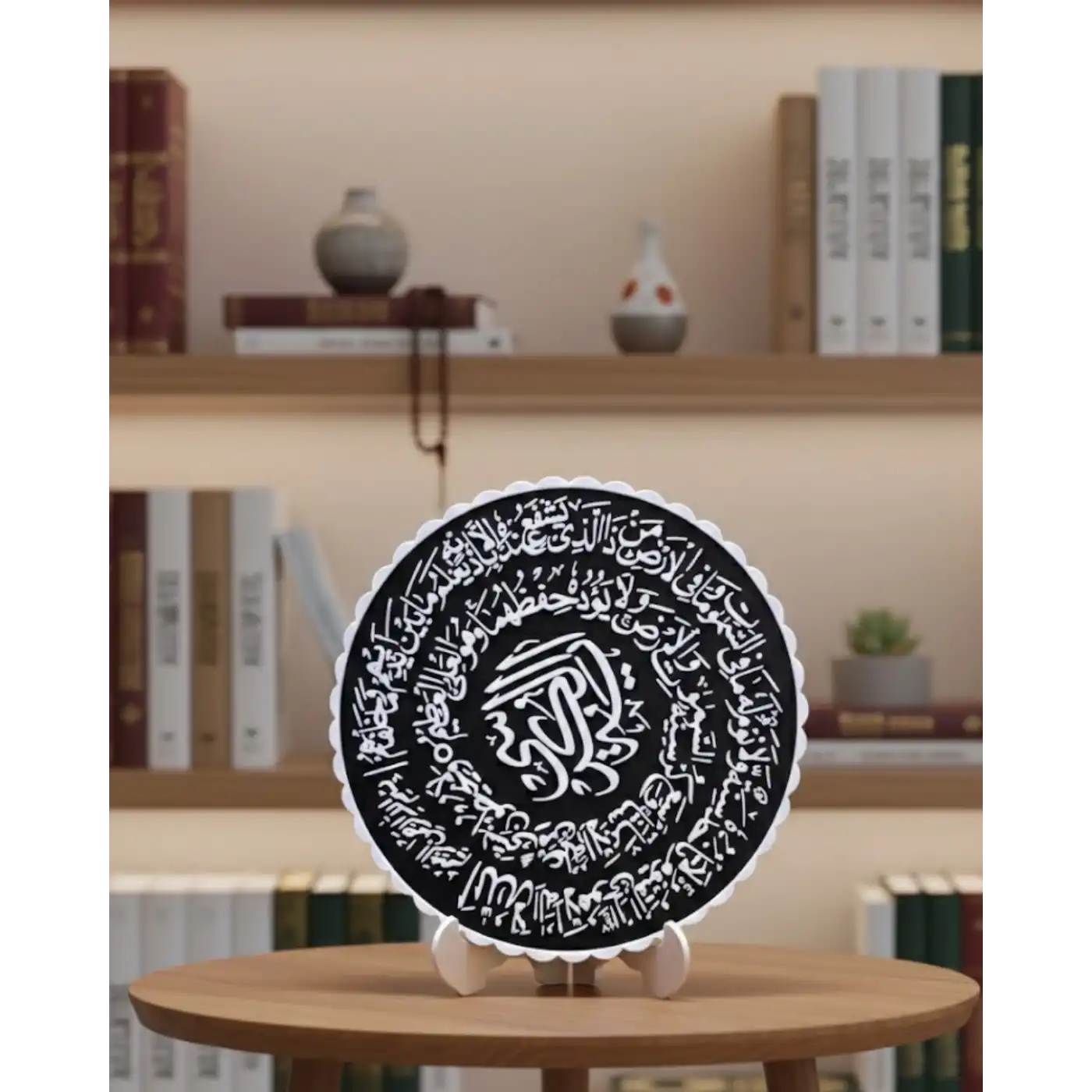 Ayetel Kürsi Yuvarlak Masaüstü Dekoratif İslami Duvar ve Sehpa Süsü