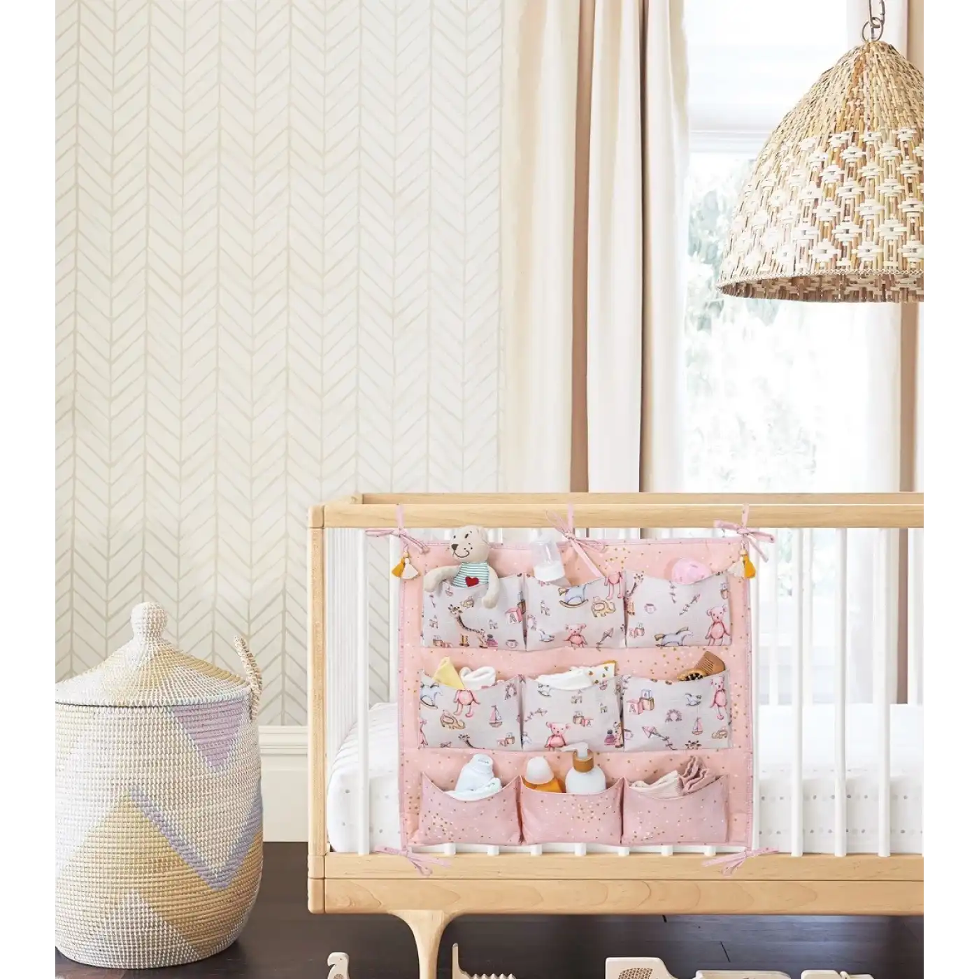 Baby 9 Cepli Bağlamalı Beşik Kenarı Düzenleyici (pembe)