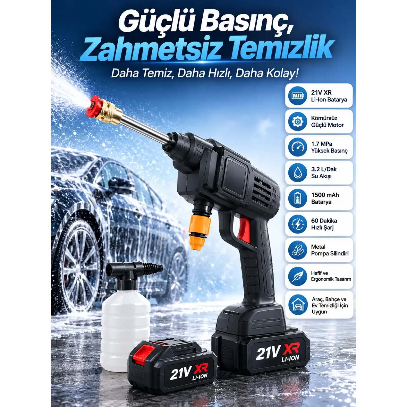 Bahçe Sulama Tabancası Makinesi Yüksek Basınçlı Akülü Yıkama Makinesi