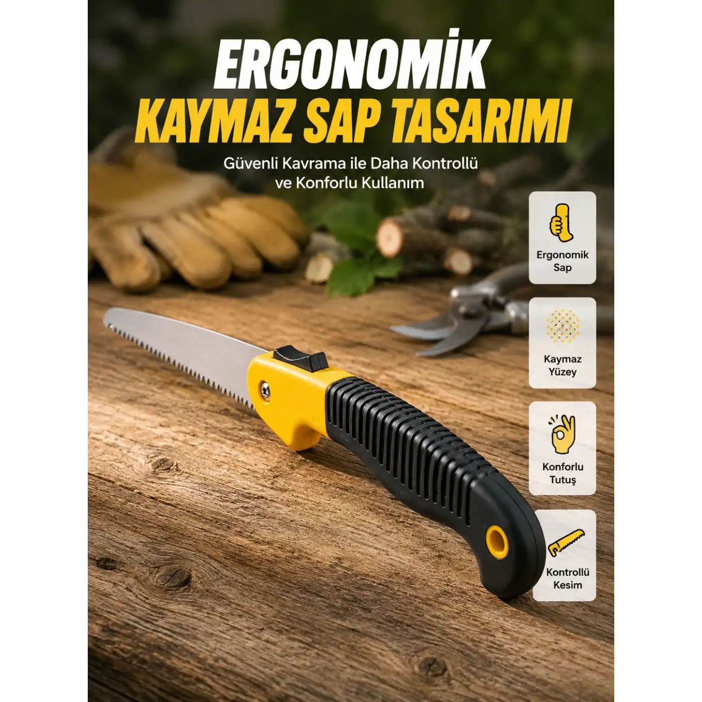 Bahçe ve Odun Kesimi İçin Katlanır El Testeresi