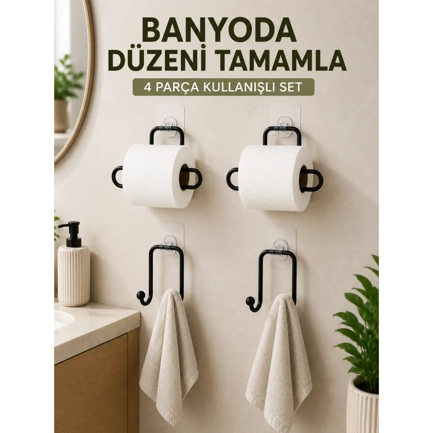 Banyo ve Mutfak İçin 4 Parça Set 2 Adet Kağıtlık 2 Adet Havlu Askısı
