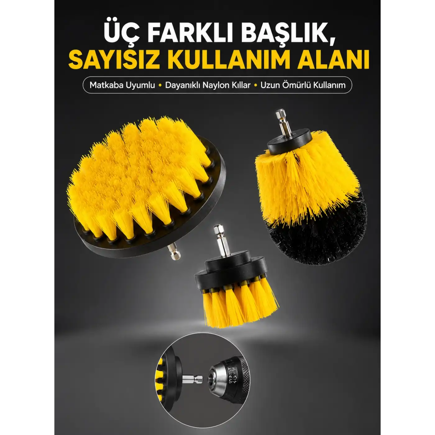 Banyo ve Mutfak İçin Matkap Ucu Temizlik Fırçası 3’lü Set