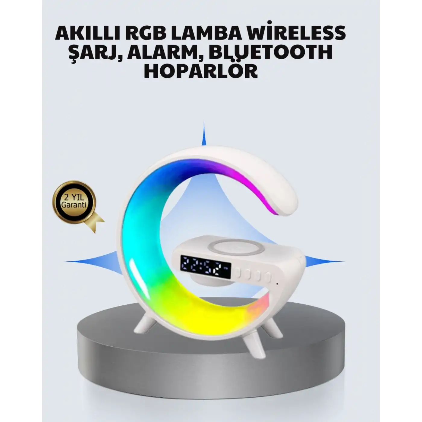 Başucu İçin Tasarlanmış Kablosuz Şarjlı Gece Lambası ve Bluetooth Ses Sistemi