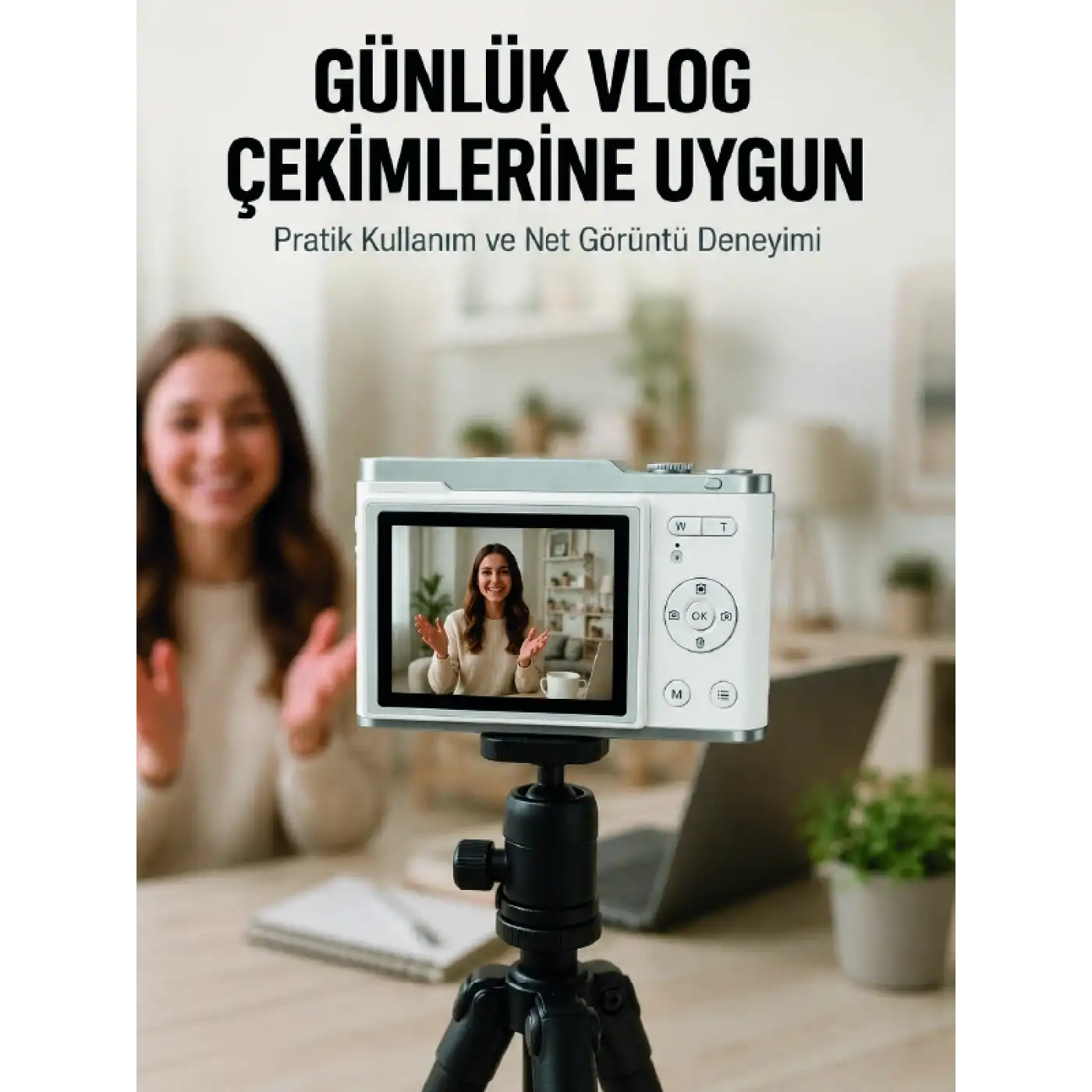 Beyaz 4K Dijital Kamera 2.4 İnç HD Ekran ve LED Flaşlı