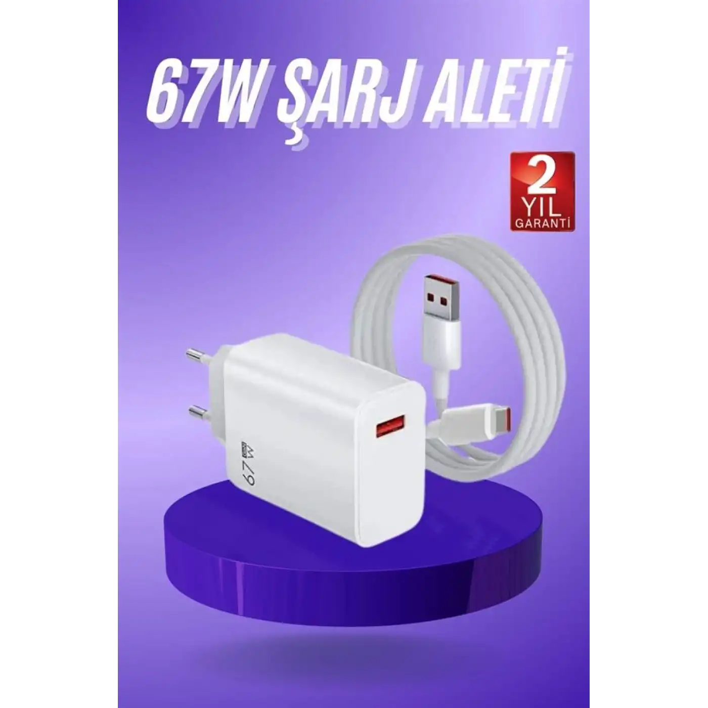 Beyaz Ultra Plus Hızlı Şarj Seti Şarj Adaptörü ve Kablosu 67W