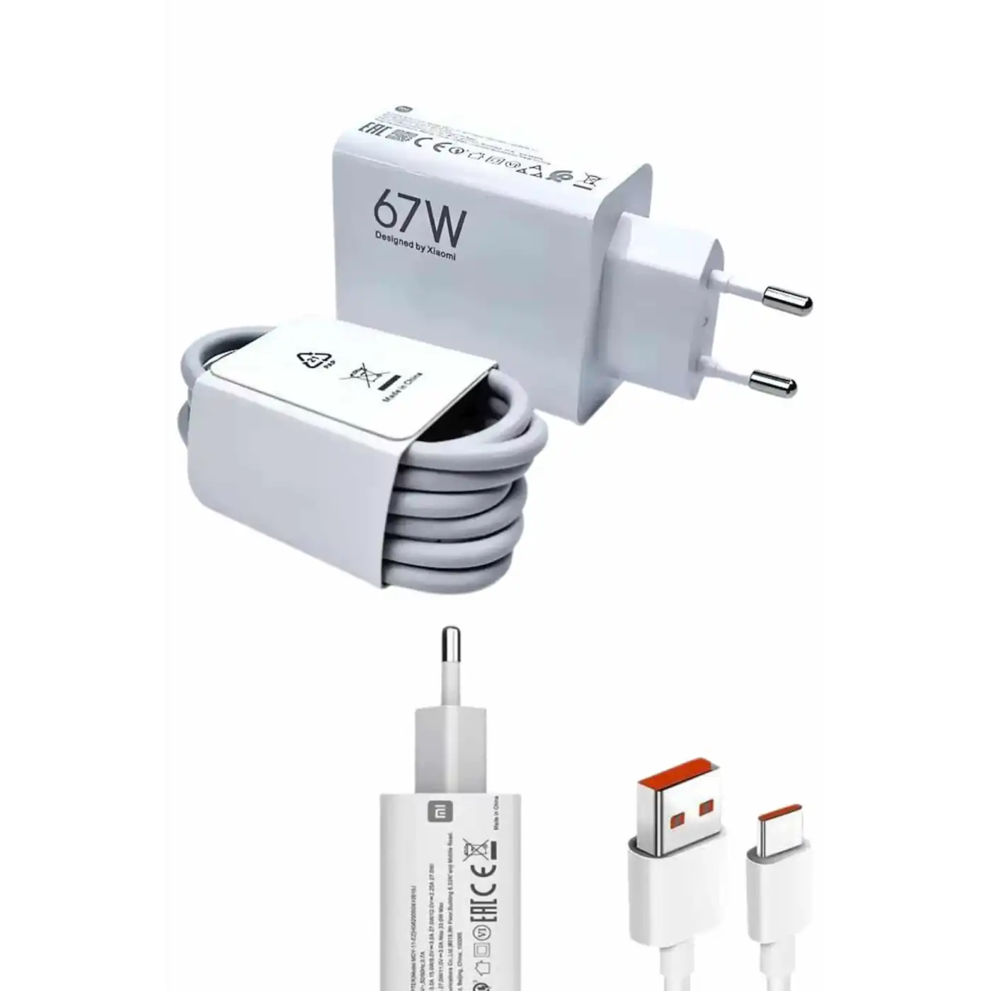 Beyaz Ultra Plus Hızlı Şarj Seti Şarj Adaptörü ve Kablosu 67W