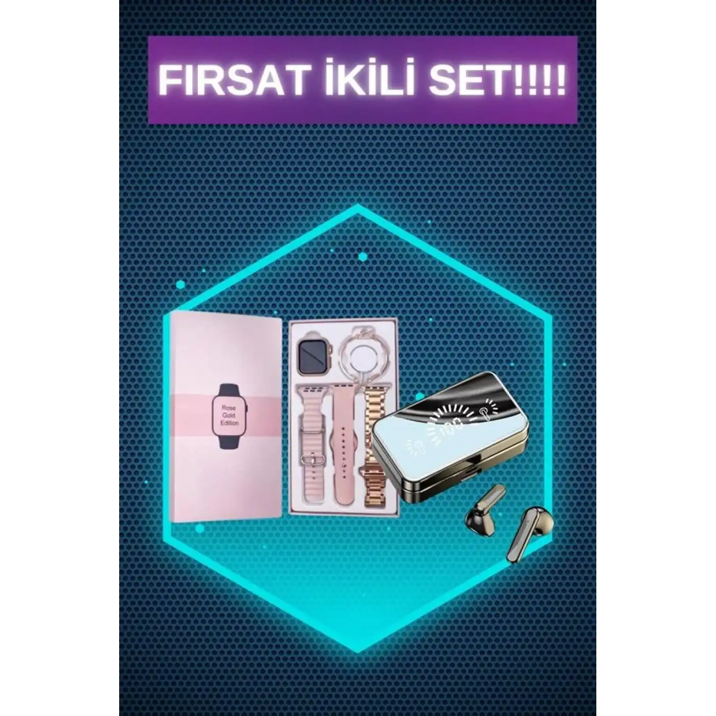 Bileklikli Amoled Ekran Akıllı Saat ve Dijital Göstergeli Kablosuz Bluetooth Kulaklık ANC/ ENC