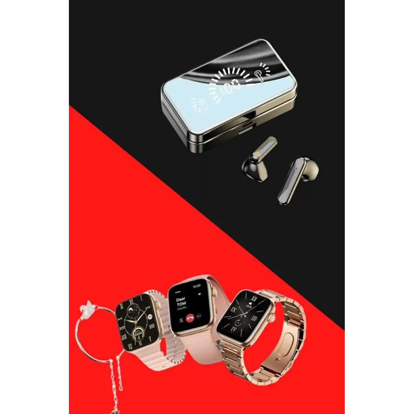 Bileklikli Amoled Ekran Akıllı Saat ve Dijital Göstergeli Kablosuz Bluetooth Kulaklık ANC/ ENC