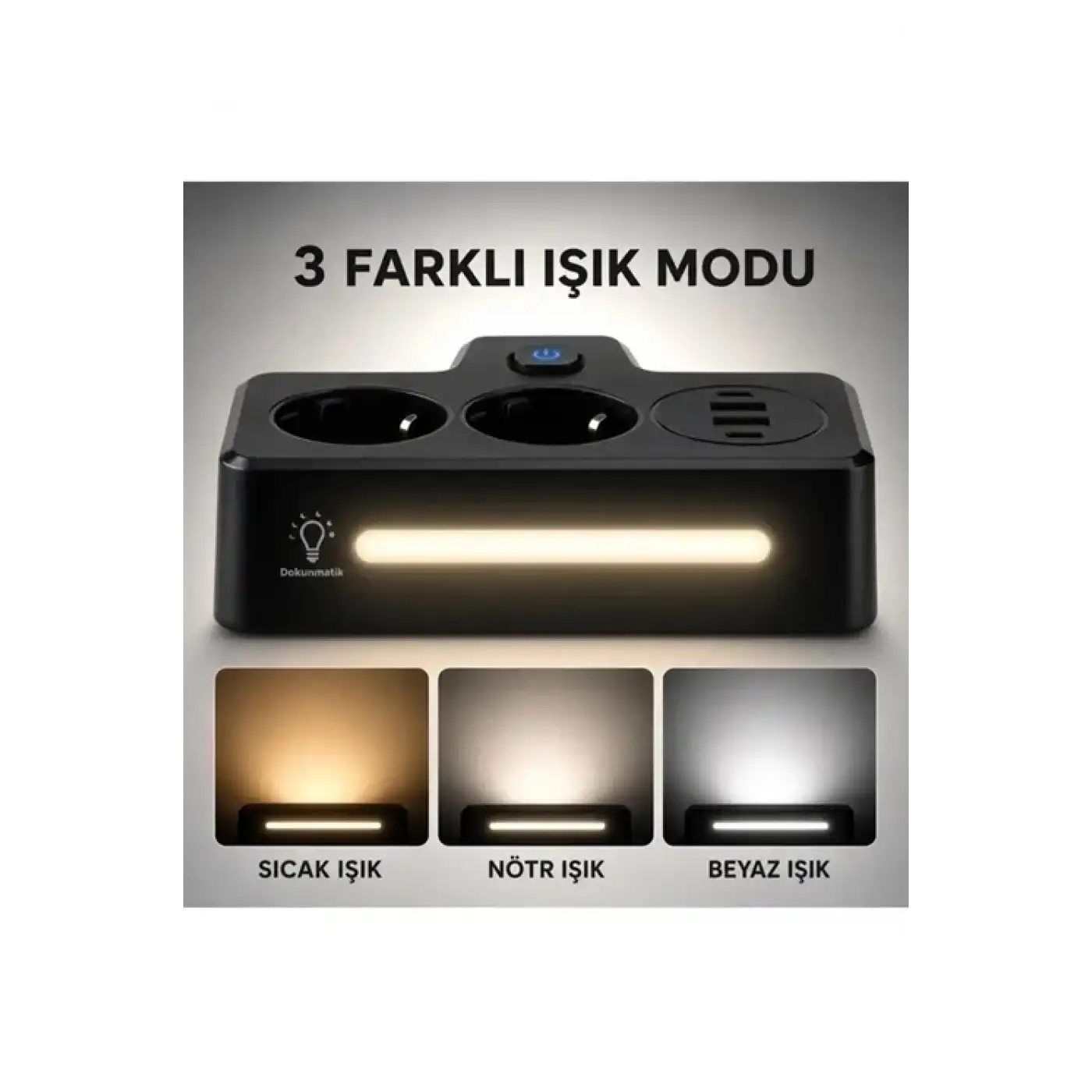 Bkl-502 Akım Korumalı 2li Priz 2 Usb Ve 2 Type-c Çıkış 4000w Hızlı Şarj Duvar Tipi Dokunmatik Led Aydınlatmalı