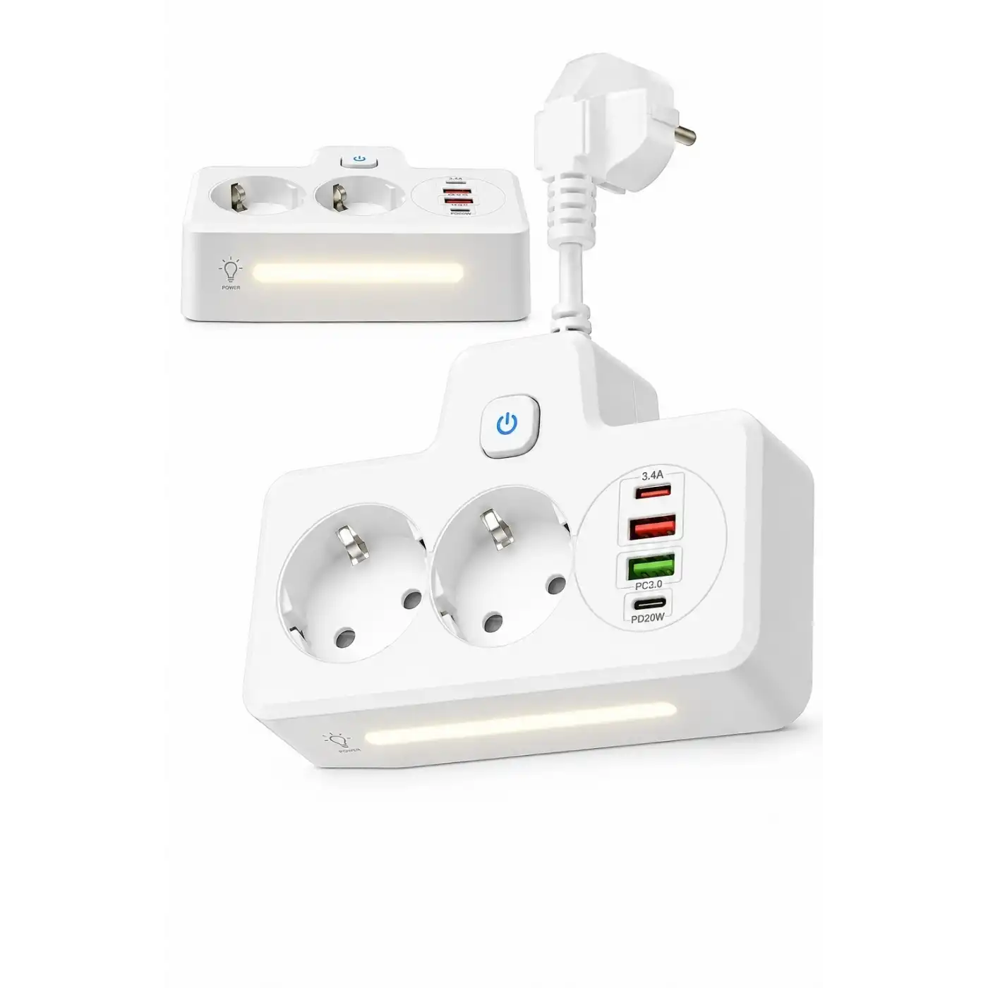 Bkl-502 Akım Korumalı 2li Priz 2 Usb Ve 2 Type-c Çıkış 4000w Hızlı Şarj Duvar Tipi Dokunmatik Led Aydınlatmalı