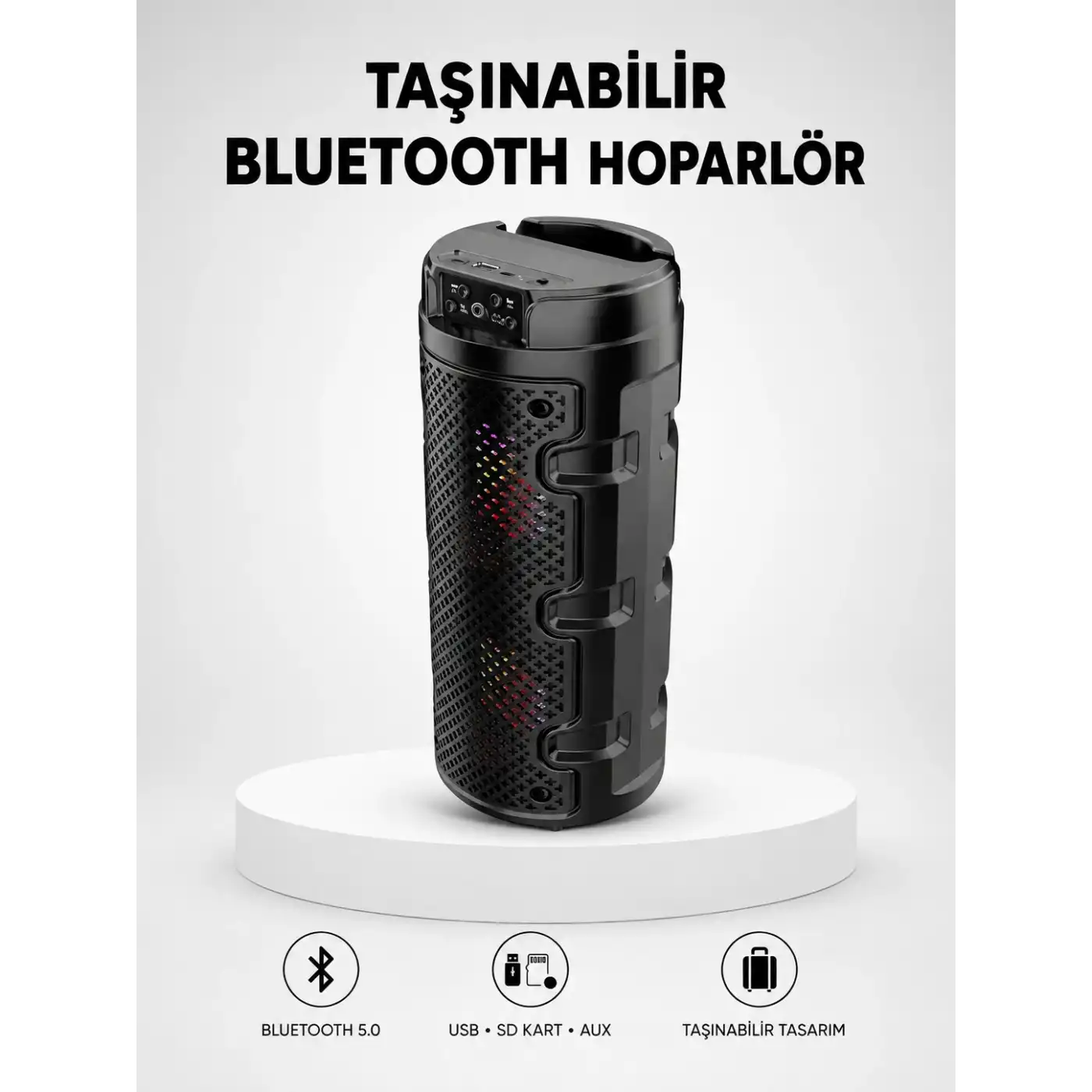 Bluetooth 5.0 Kablosuz Hoparlör Çift Sürücülü Yüksek Ses Kalitesi Kompakt Tasarım